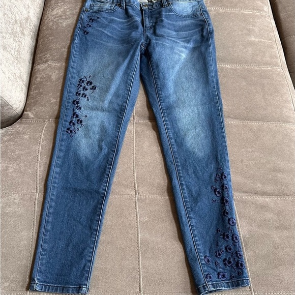 Michael Kors Blue Skinny Jeans with Floral Embroidery - Picture 1 of 11